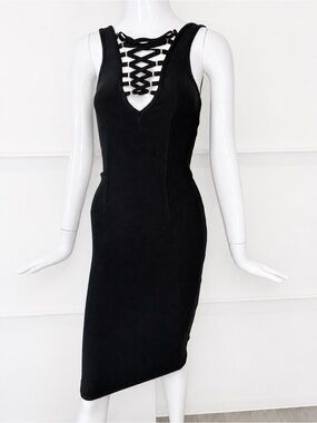 💎 HOUSE OF CB Stunning Black Bandage Cage Midi Dress LBD Little Black Dress XS